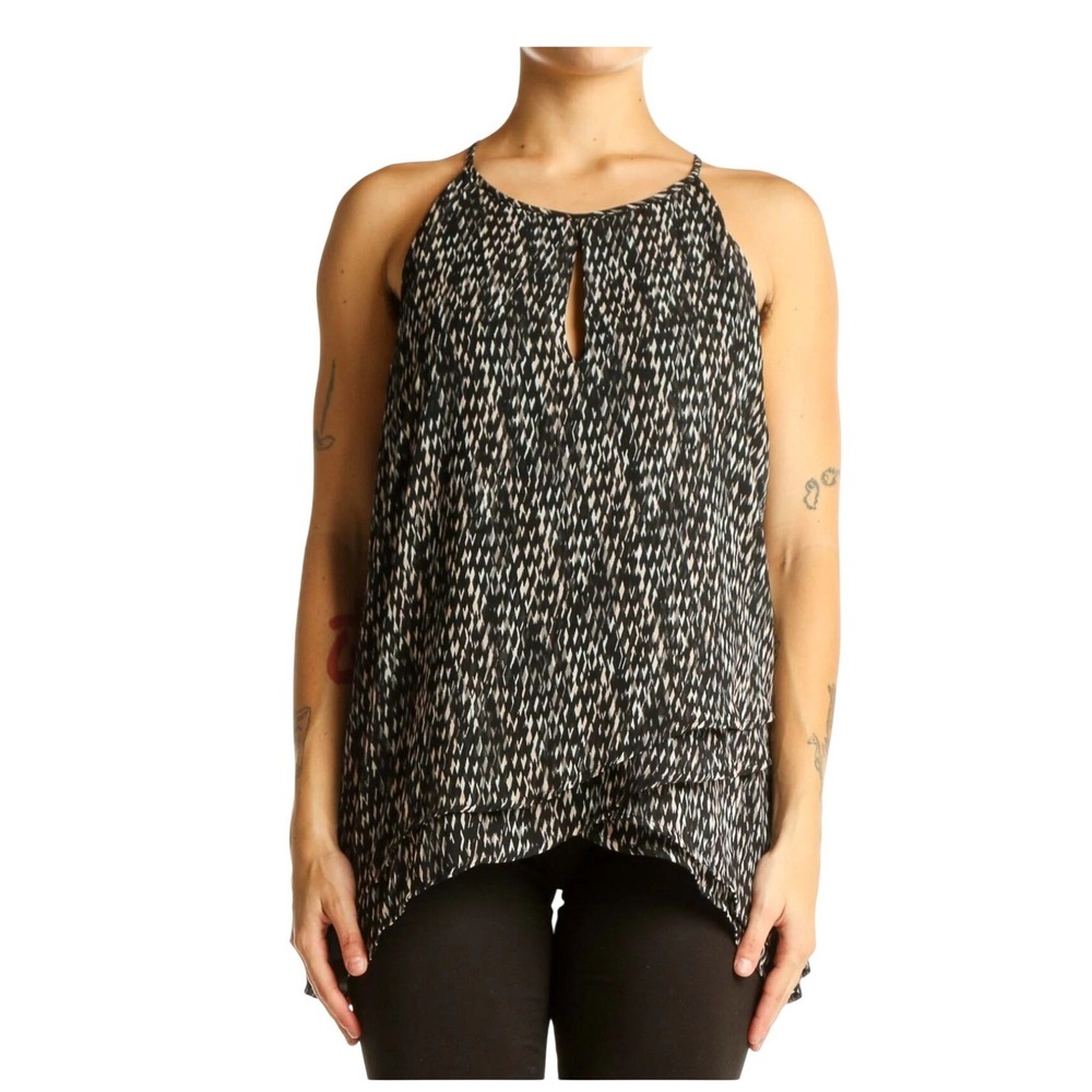 Banana Republic Womens Black White Patterned Halter Blouse Keyhole Top Large